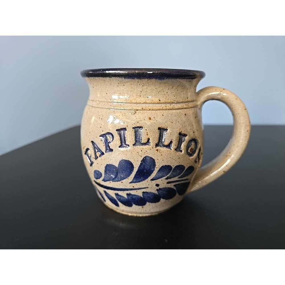 Vintage Blue Salt Glaze Coffee Hot Cocoa Mug Papillion‎  Planter
